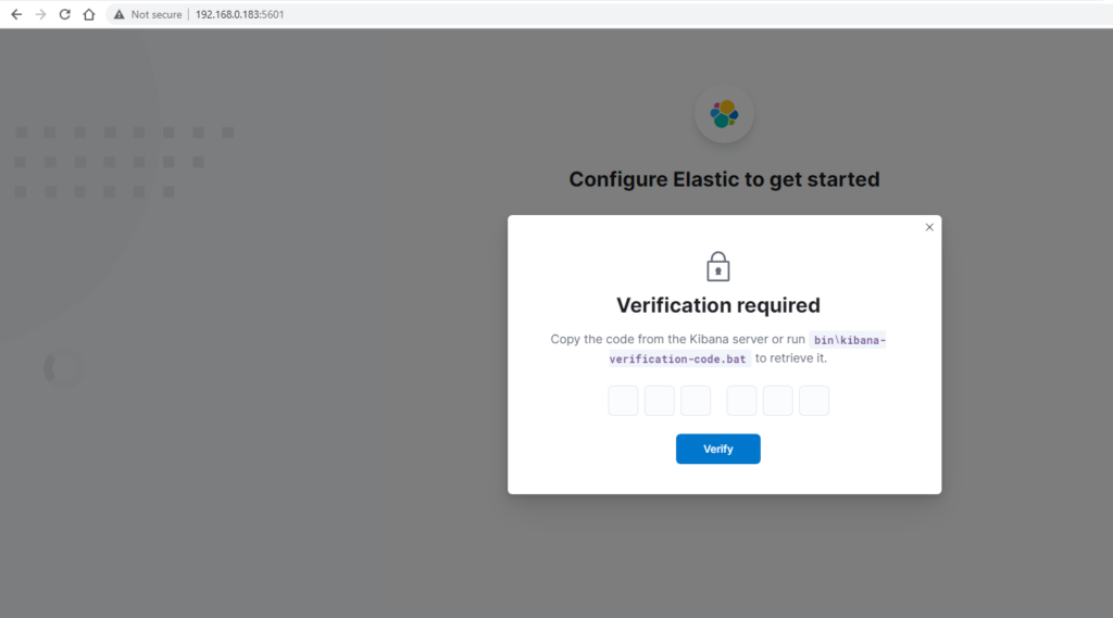Kibana Elasticsearch Verification Token Page