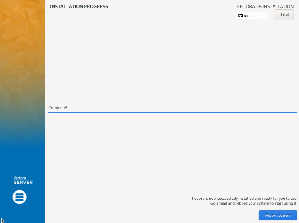Fedora 38 Installation - Reboot system