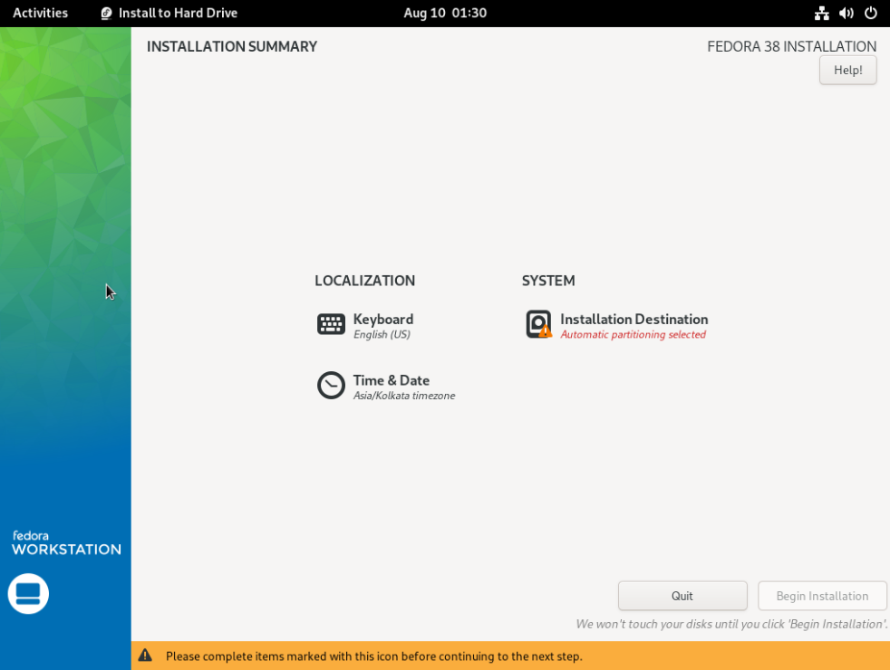 Fedora Workstation 38 Installation Configuration