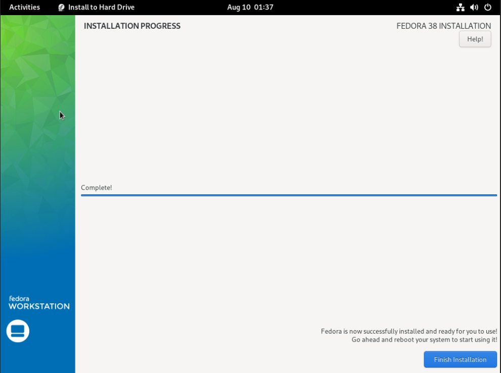 Fedora Workstation 38 Installation Finish