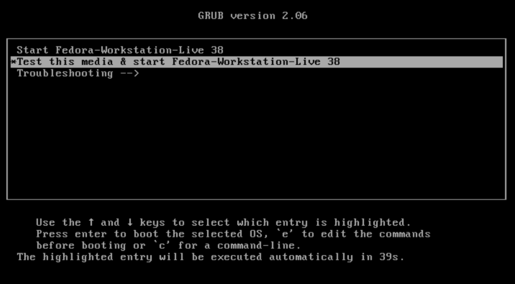 Fedora Workstation 38 Installation Grub Loader 