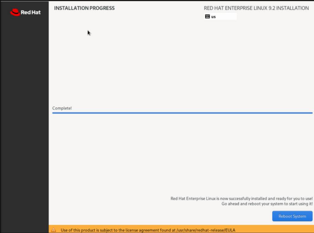 RHEL 9.2 Installation - Reboot System