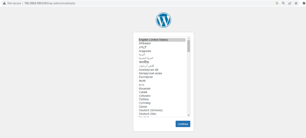 Wordpress Installation - Select Language